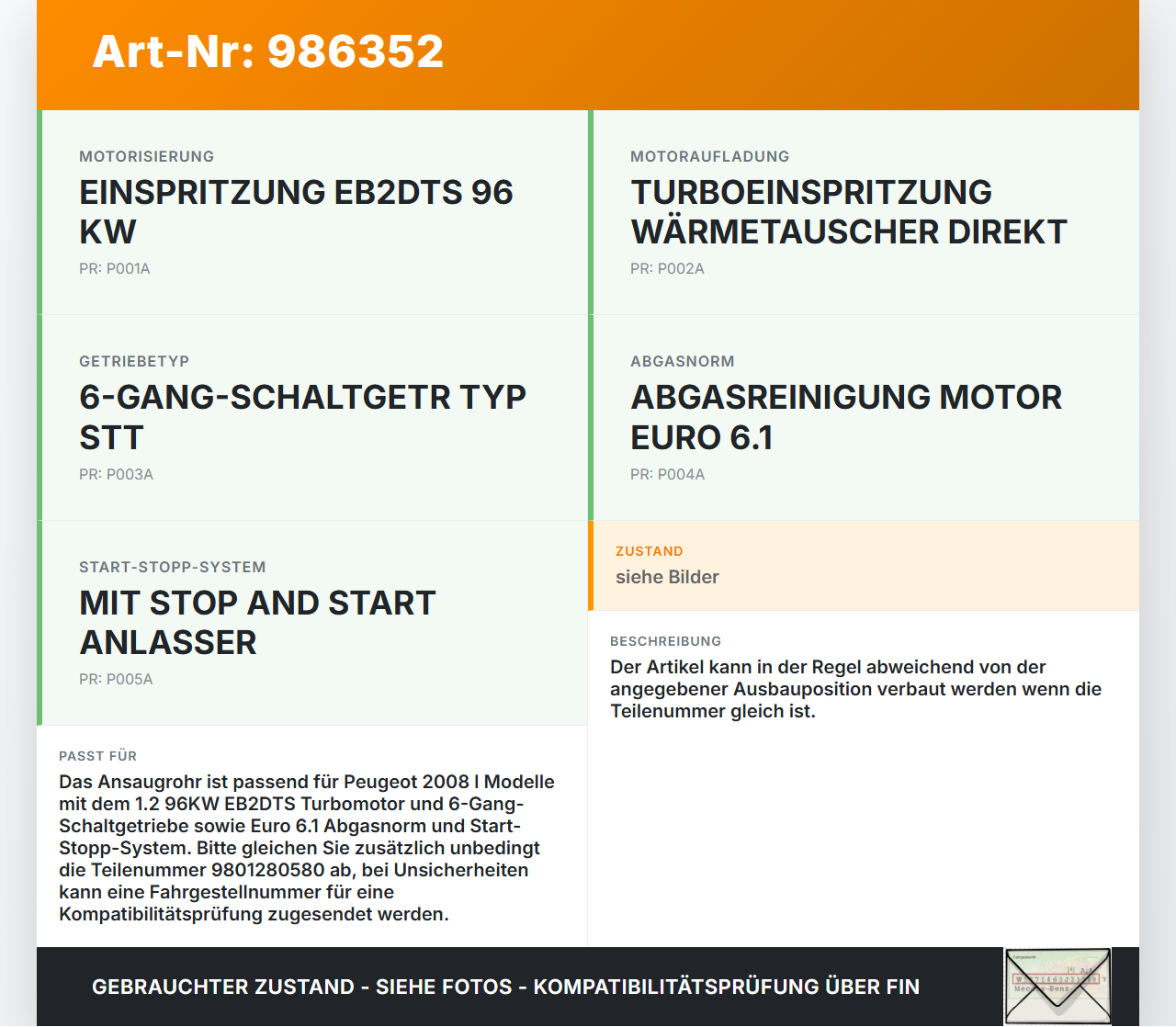 Peugeot 2008 I 16-19 1,2 96KW Ansaugrohr Ladeluftschlauch Luftschlauch Pos.1 Peugeot 2008 I 16-19 30.06.2016... Vorschau 3