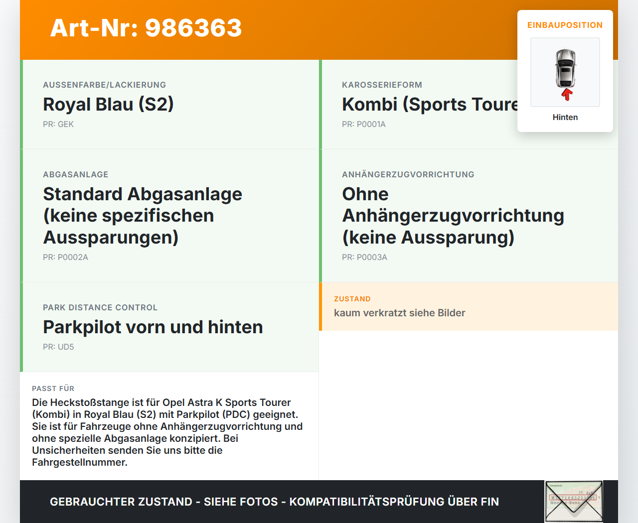 Opel Astra K B16 15-19 Kombi Stoßstange Stoßfänger Hinten Heckschürze PDC 20Z Opel Astra K B16 15-19 25.01.2017... Vorschau 3
