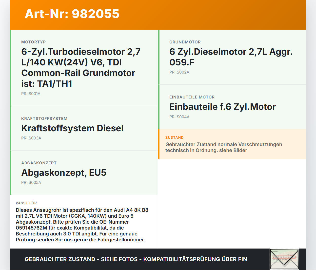 Audi A4 8K B8 07-11 TDI 3,0 140KW Ansaugrohr Audi A4 8K B8 07-11 11.11.2008 059145762M gebraucht Vorschau 3