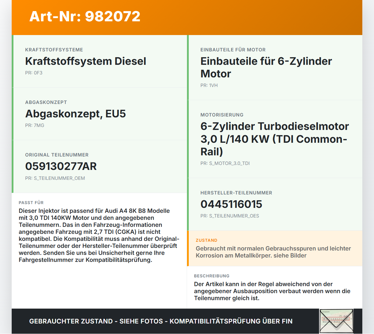 Audi A4 8K B8 07-11 TDI 3,0 140KW Injektor Einspritzdüse Zyl.1 Audi A4 8K B8 07-11 11.11.2008 N0138128 0445116015... Vorschau 3