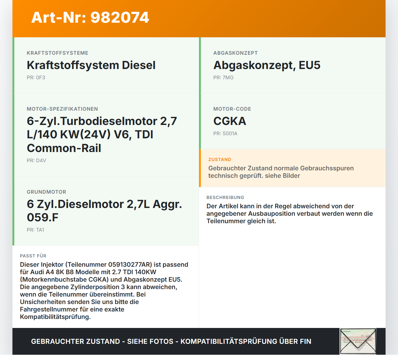 Audi A4 8K B8 07-11 TDI 3,0 140KW Injektor Einspritzdüse Zyl.3 Audi A4 8K B8 07-11 11.11.2008 059130277BE... Vorschau 3
