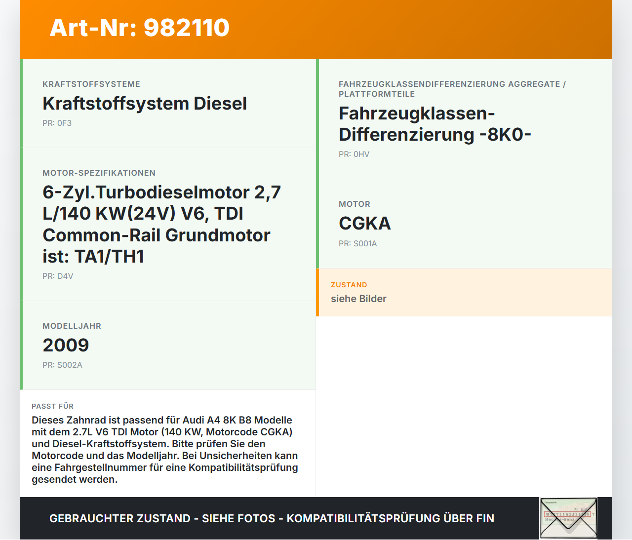 Audi A4 8K B8 07-11 TDI 3,0 140KW CGKA Zahnrad Zahnkranz Audi A4 8K B8 07-11 11.11.2008 gebraucht Vorschau 3