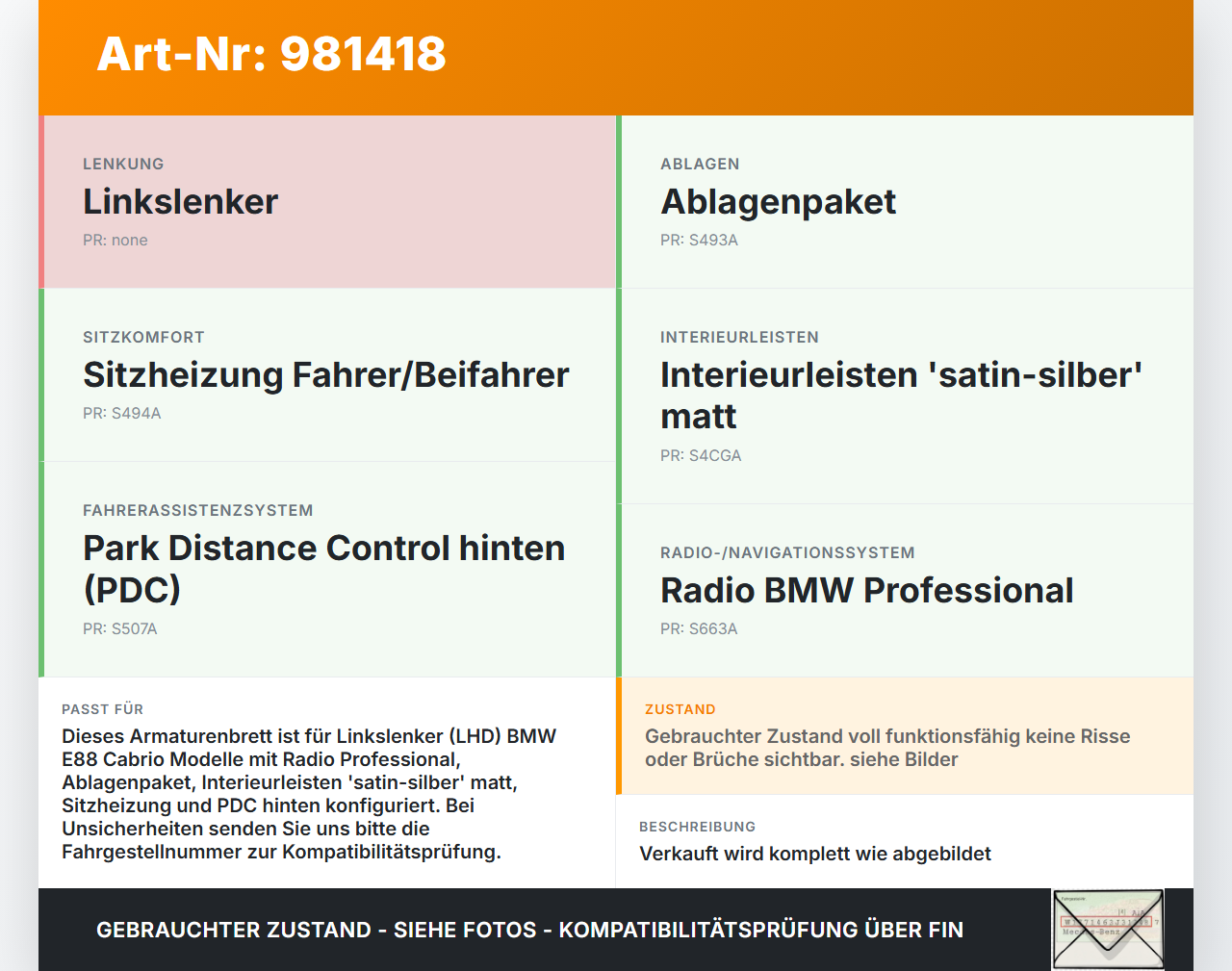 BMW E88 1er 11-13 Armaturenbrett Panel komplett BMW E88 1er 11-13 23.03.2011 9158348 51459158348 11B0565B1055Z... Vorschau 3