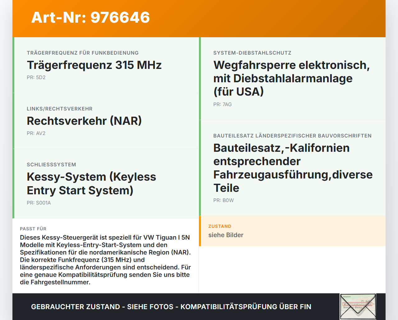 VW Tiguan I 5N 11-16 Steuergerät ECU Modul SG Kessy VW Tiguan I 5N 11-16 20.08.2013 5K0959434J 5K0959434B 5ZA010176... Vorschau 3