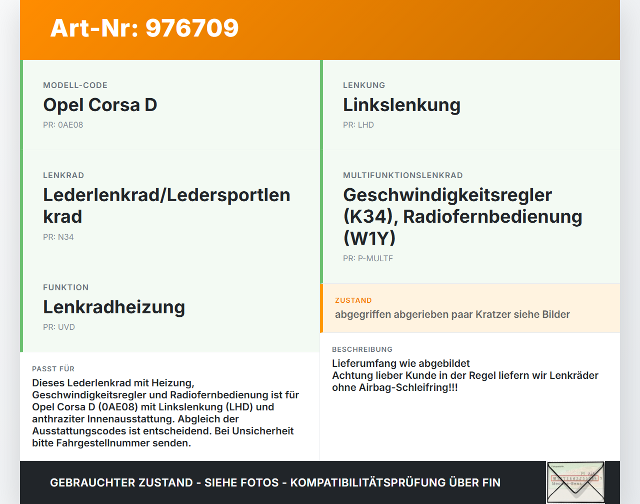 Opel Corsa D 06-10 Lenkrad Airbaglenkrad Opel Corsa D 06-10 14.08.2006 13235770 CA250601CH PA25060040 gebraucht Vorschau 3