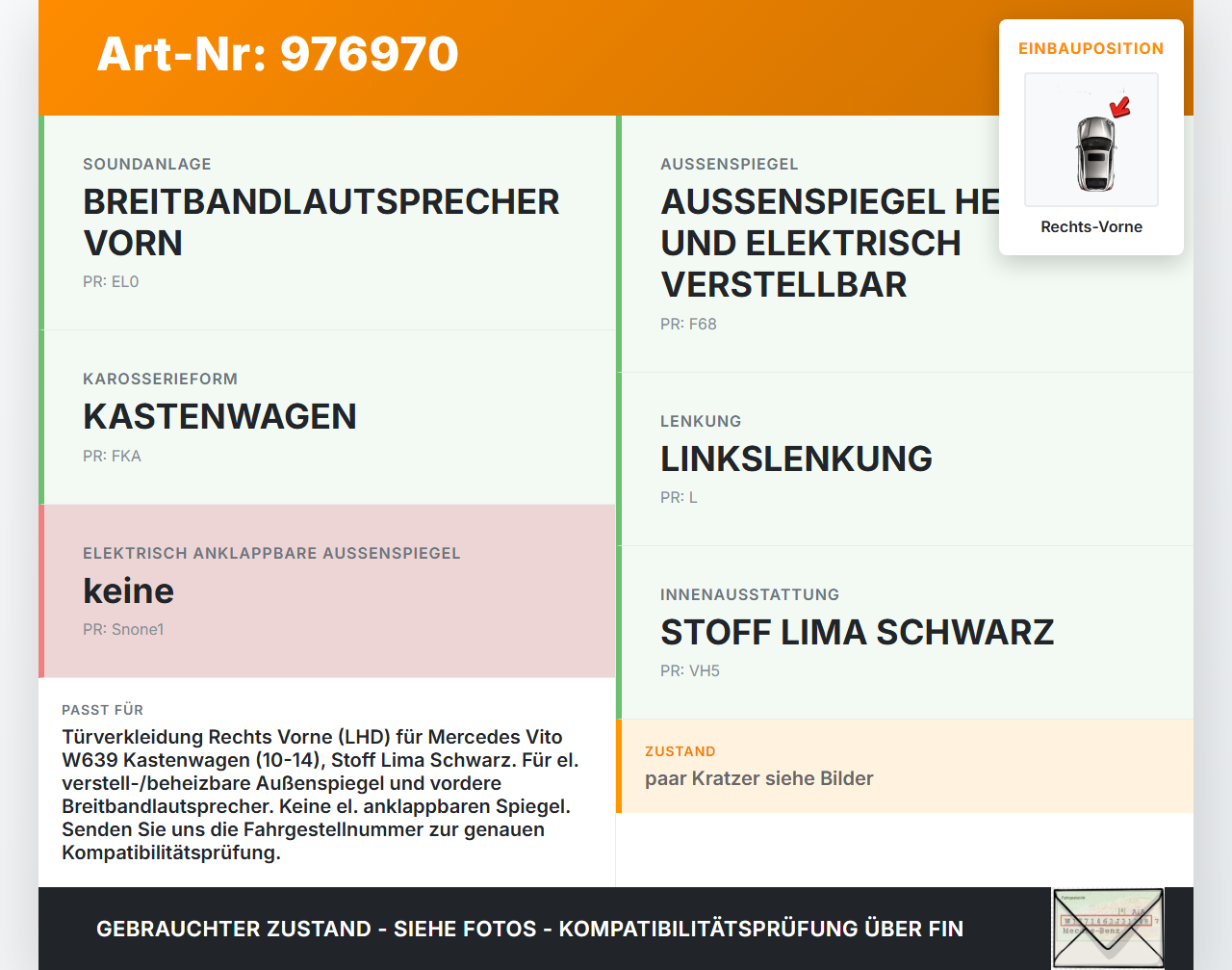 Mercedes Vito W639 10-14 Kasten Türverkleidung Türpappe Rechts Vorne Mercedes Vito W639 10-14 24.01.2013... Vorschau 3