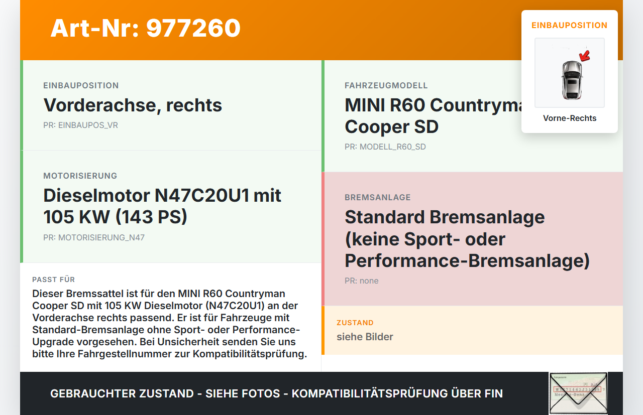 Mini R60 Countryman 10-16 1,6d 82kwKW Bremssattel Bremszange 5027 Vorne Rechts Mini R60 Countryman 10-16 08.11.2011... Vorschau 3