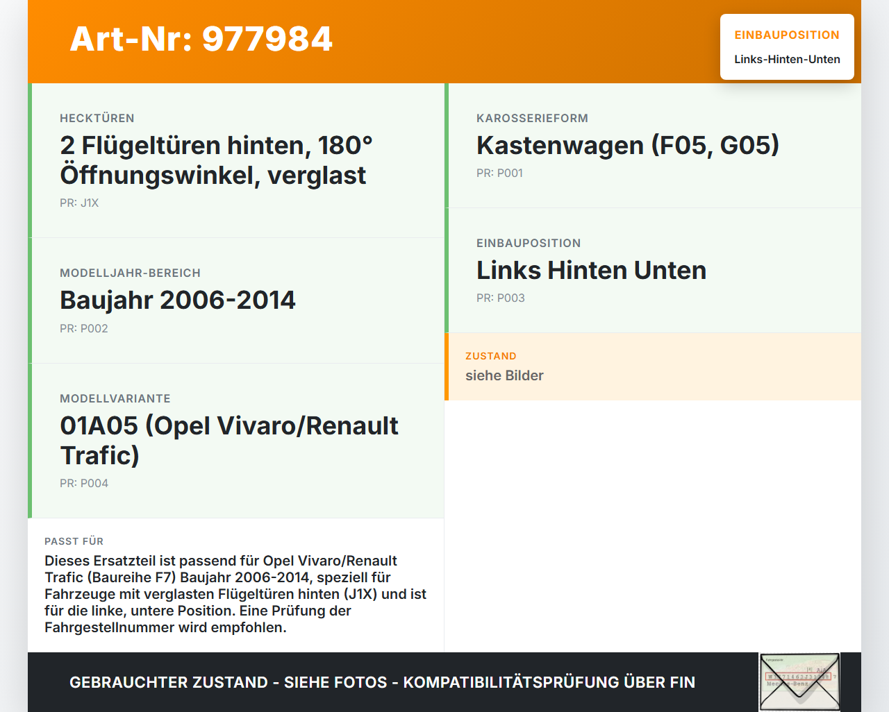Opel Trafic Vivaro F7 06-14 Kennzeichenleuchte Links Hinten Unten Opel Trafic Vivaro F7 06-14 14.12.2006 gebraucht Vorschau 3