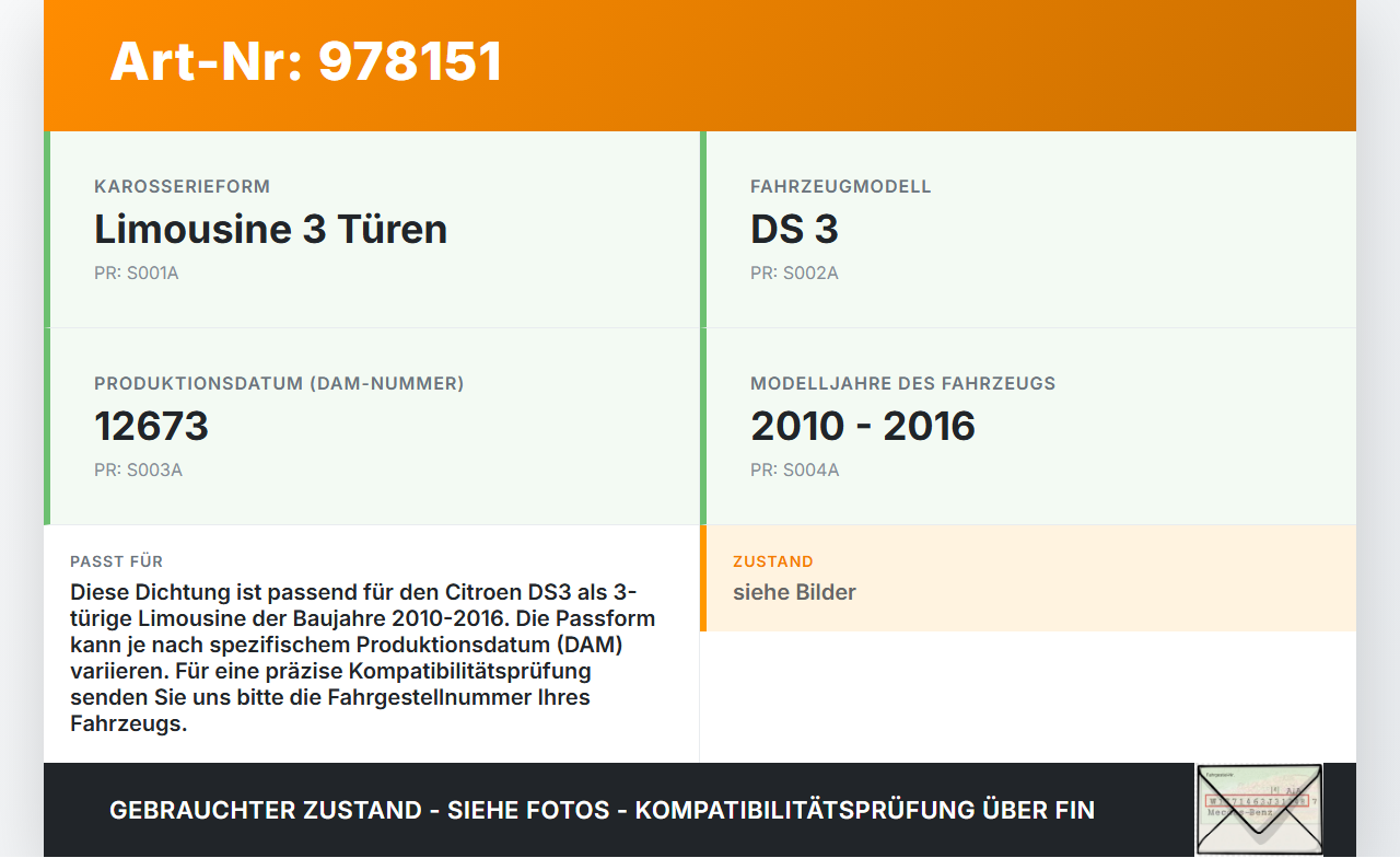 Citroen DS3 10-16 3T Dichtung Rahmen für Heckklappe Kofferraum Citroen DS3 10-16 08.11.2010 gebraucht Vorschau 3