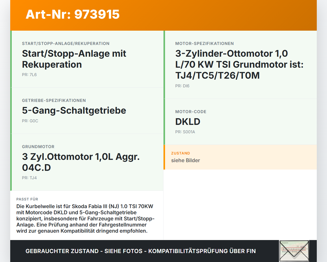 Skoda Fabia III NJ 17-21 TSI 1,0 70KW DKLD Kurbelwelle Skoda Fabia III NJ 17-21 09.07.2020 04C906433 gebraucht Vorschau 3