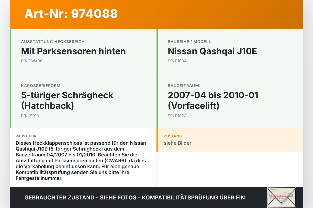 Nissan Qashqai J10 07-10 +0 Schloss f. Heckklappe Heckklappenschloss Verriegelung Nissan Qashqai J10 07-10... Vorschau 3