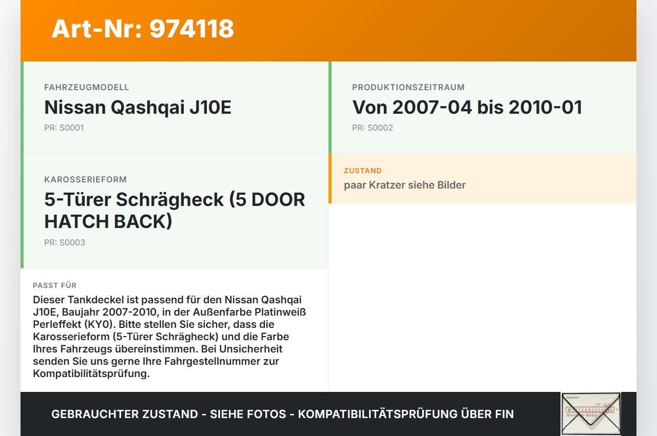 Nissan Qashqai J10 07-10 Tankdeckel Tankklappe KY0 Nissan Qashqai J10 07-10 01.07.2008 17251JD00A gebraucht Vorschau 3