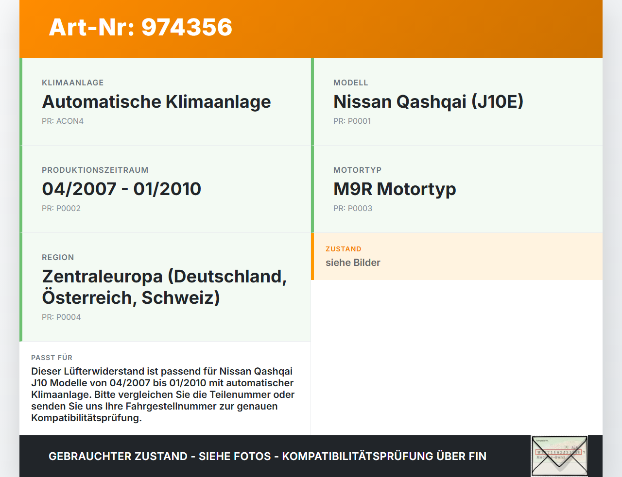 Nissan Qashqai J10 07-10 Widerstand Gebläse Lüfter Nissan Qashqai J10 07-10 01.07.2008 2722670T03 70T038C27 gebraucht Vorschau 3