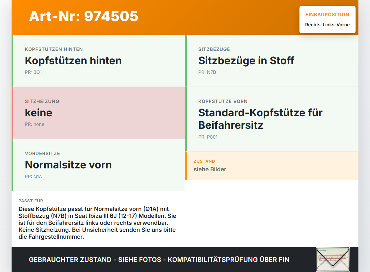 Seat Ibiza III 6J 12-17 5T Kopfstütze für Beifahrer Sitz Rechts oder Links Vorne Seat Ibiza III 6J 12-17 29.11.2017... Vorschau 3