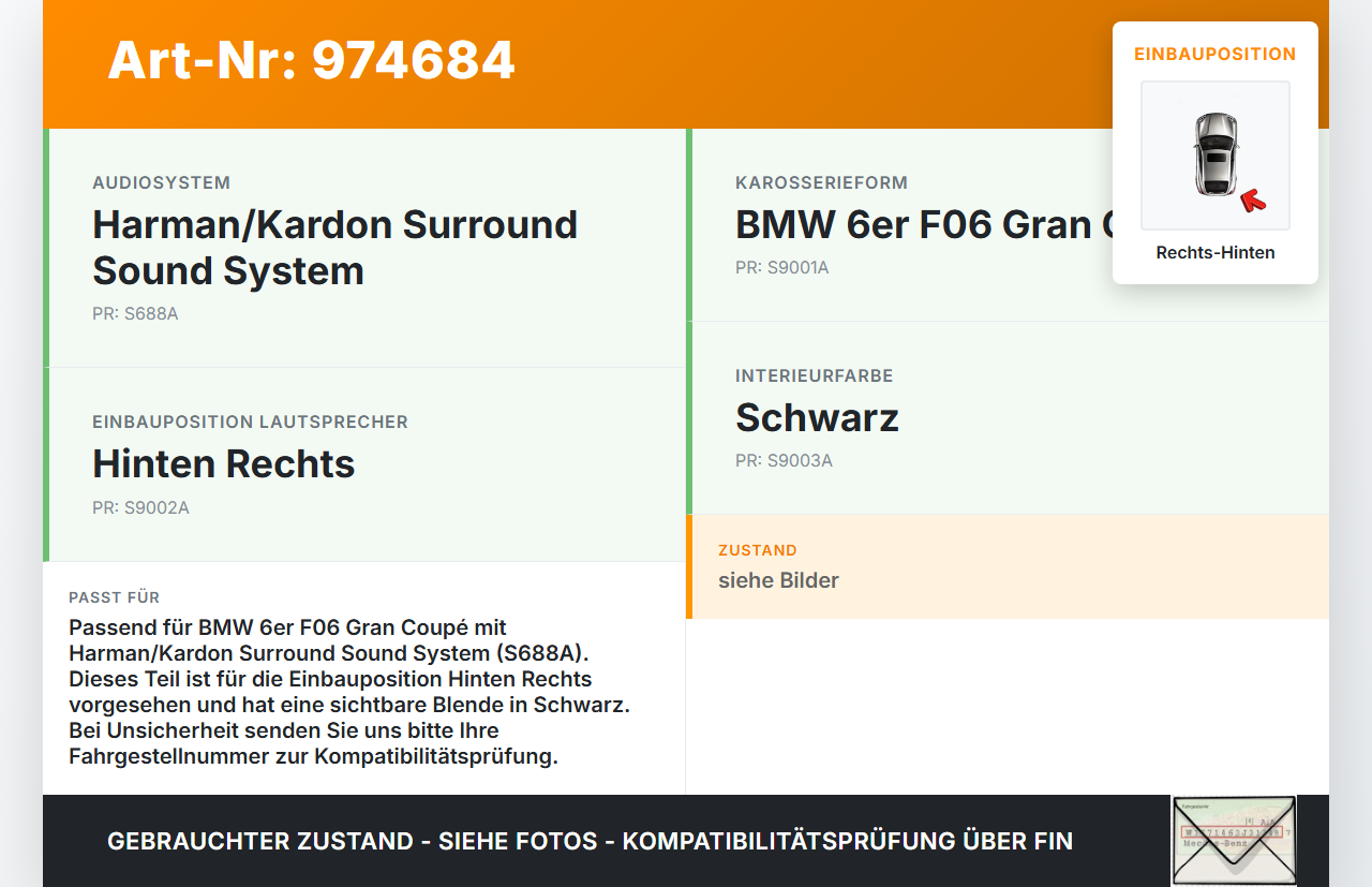 BMW F06 640d 12-18 Lautsprecher Hochtöner Rechts Hinten BMW F06 640d 12-18 07.02.2018 9184795 65.13-9184795-02... Vorschau 3
