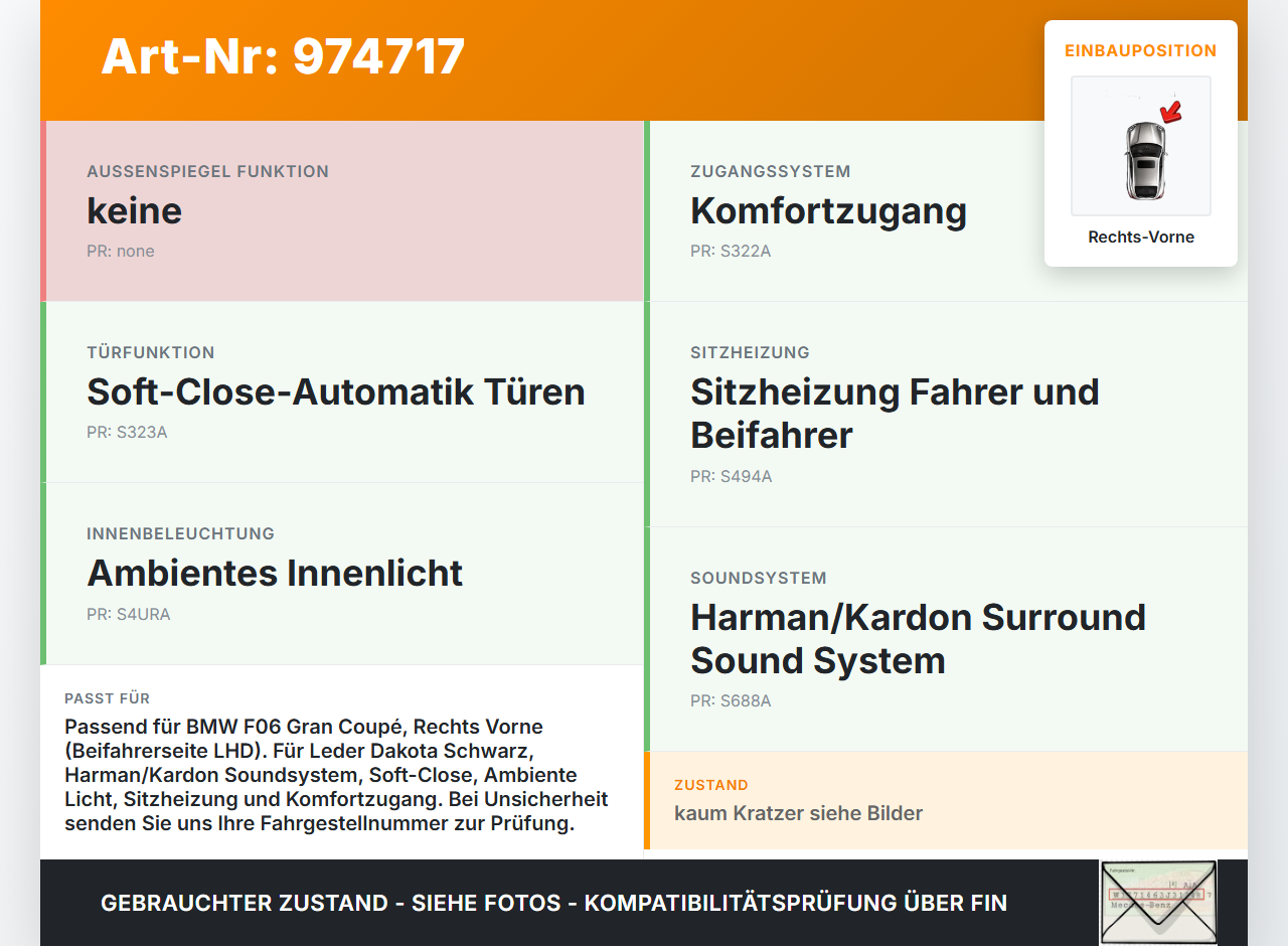 BMW F06 640d 12-18 Gran Coupe Türverkleidung Türpappe Rechts Vorne Leder Dakota Schwarz BMW F06 640d 12-18... Vorschau 3