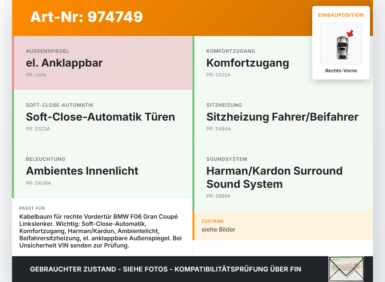 BMW F06 640d 12-18 Gran Coupe Kabelbaum für Tür und Fensterheber Rechts Vorne BMW F06 640d 12-18 07.02.2018 9327505... Vorschau 3