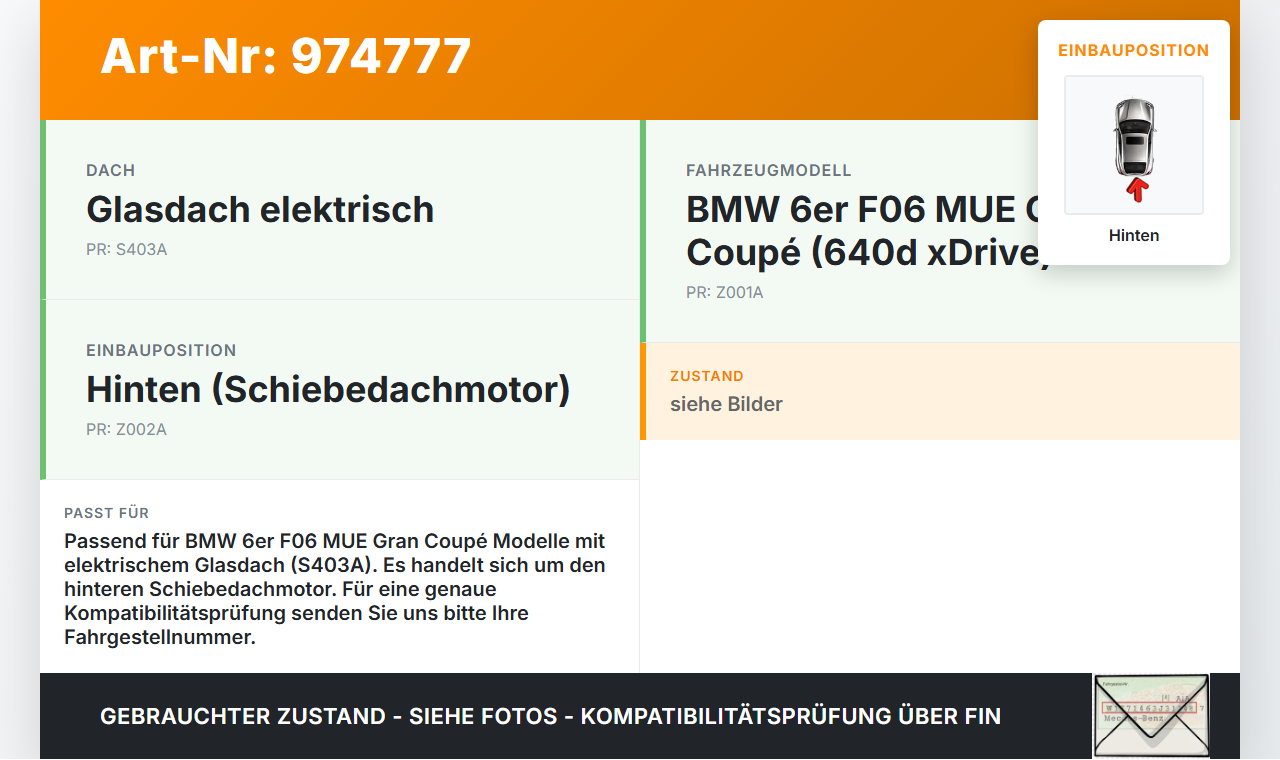 BMW F06 640d 12-18 Schiebedachmotor Hinten BMW F06 640d 12-18 07.02.2018 7316535 67617316535 7316535.9 1730741A... Vorschau 3