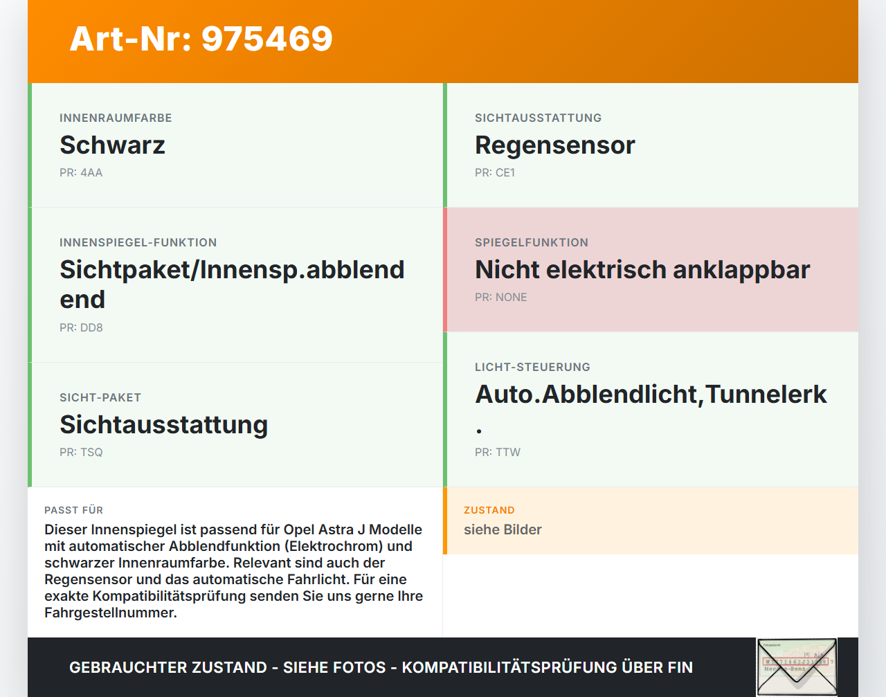 Opel Astra J 09-12 Innenspiegel Rückspiegel Spiegel Innen Elektrochrom Opel Astra J 09-12 28.10.2011 gebraucht Vorschau 3