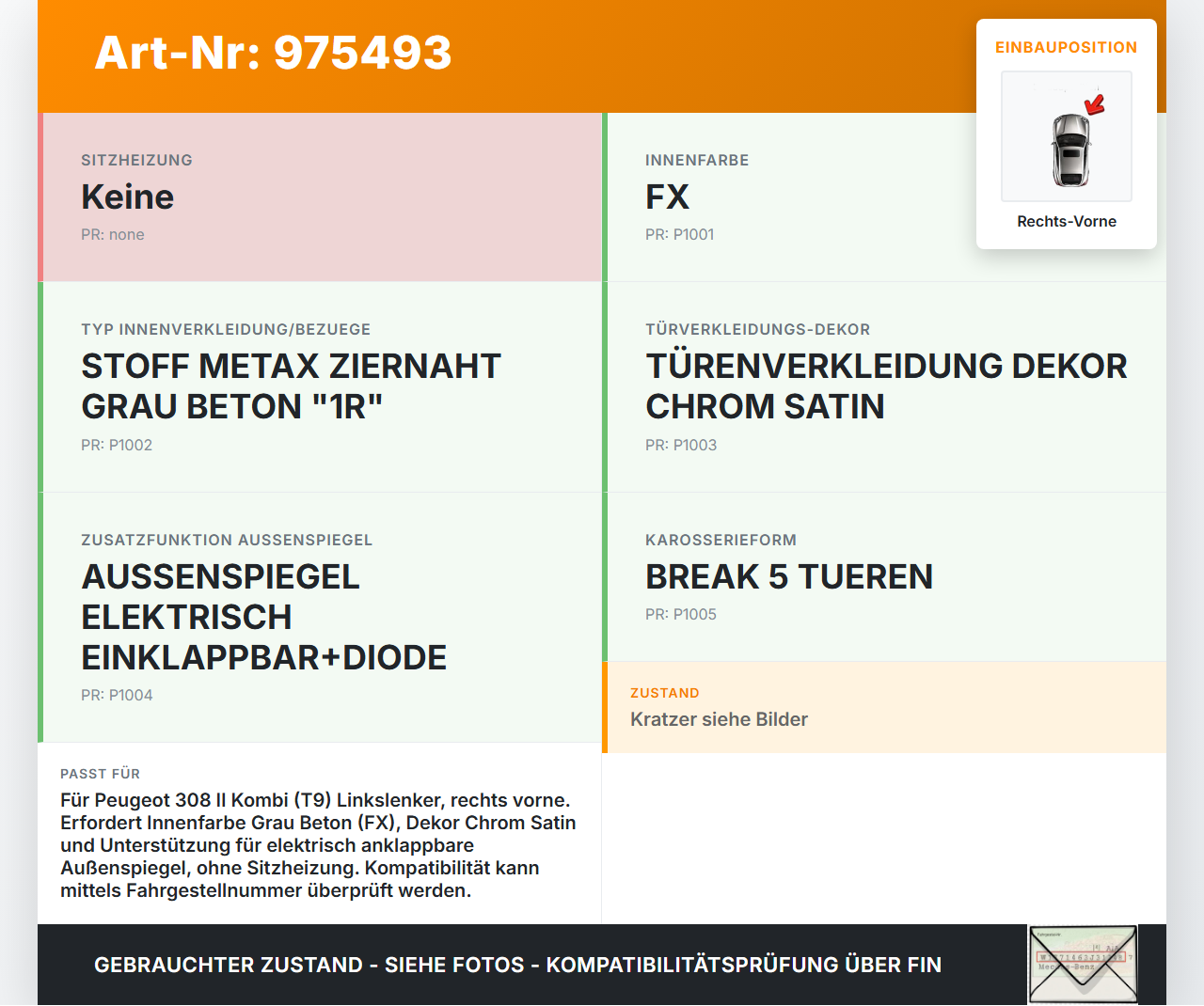 Peugeot 308 II 13-17 Kombi Türverkleidung Türpappe Rechts Vorne Peugeot 308 II 13-17 11.05.2015 gebraucht Vorschau 3