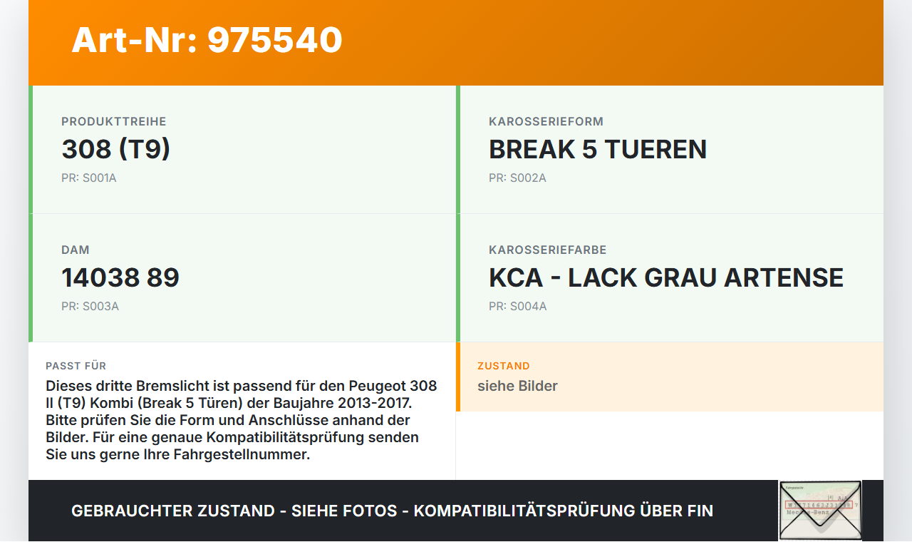 Peugeot 308 II 13-17 Kombi Bremslicht 3te Bremsleuchte für Klappe Peugeot 308 II 13-17 11.05.2015 6351LX gebraucht Vorschau 3