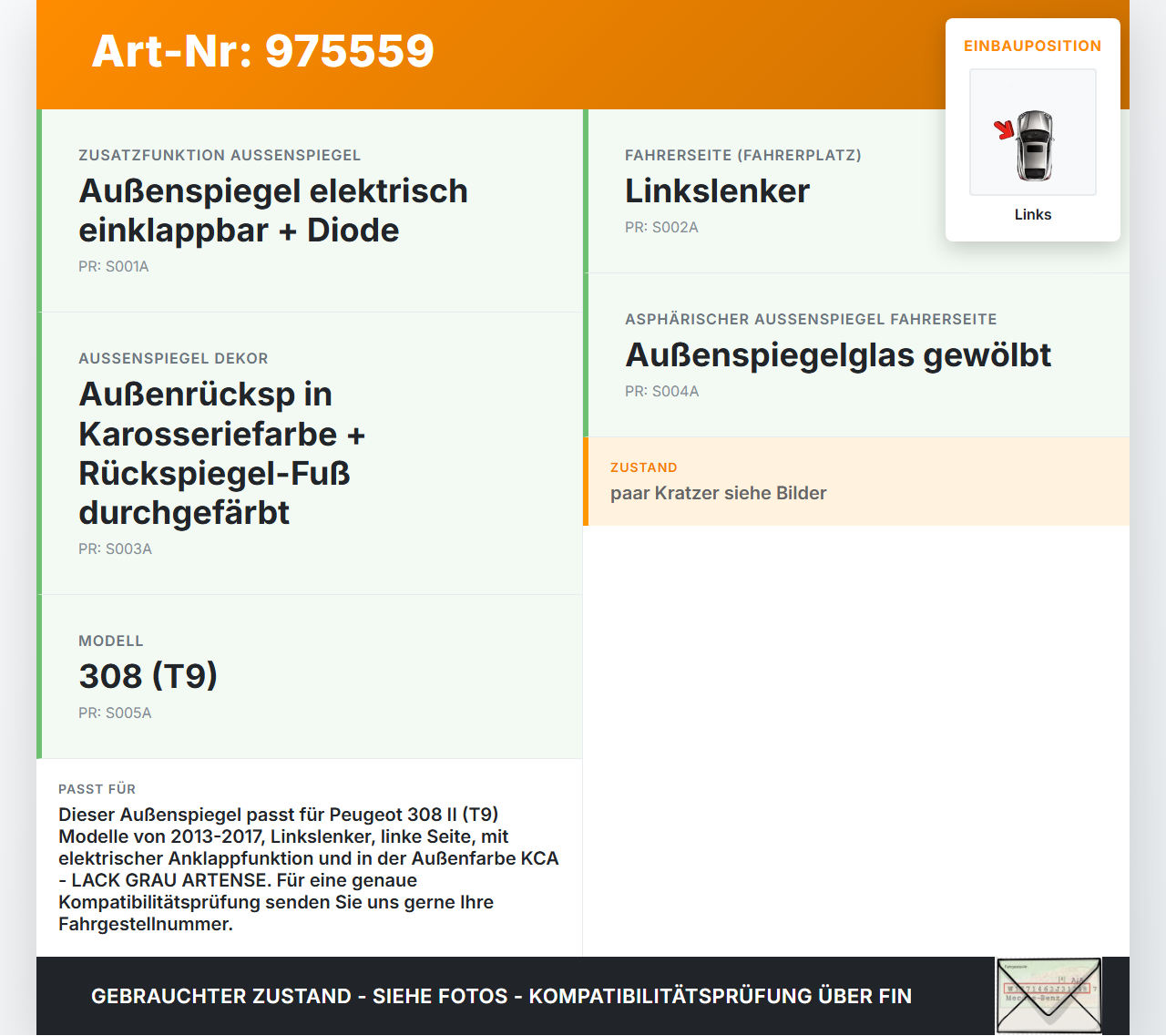 Peugeot 308 II 13-17 Spiegel Aussenspiegel Links KCA Peugeot 308 II 13-17 11.05.2015 gebraucht Vorschau 3