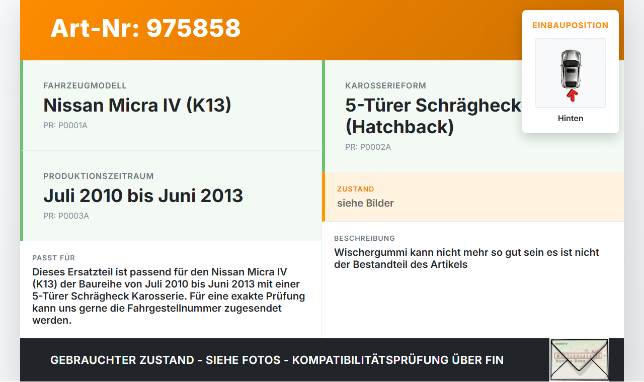 Nissan Micra IV K13 10-13 5T Hecischer Scheibenwischer Hinten Wischarm Nissan Micra IV K13 10-13 01.08.2012... Vorschau 3