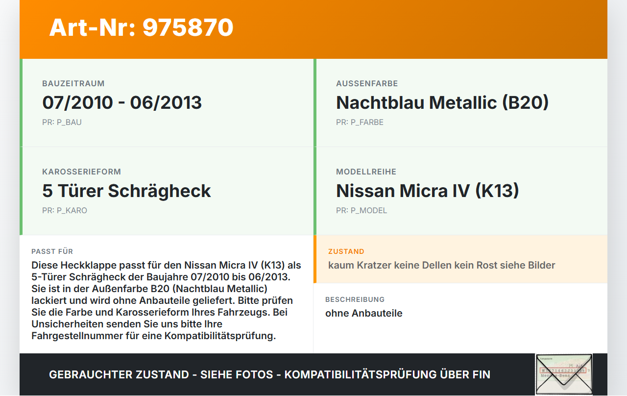Nissan Micra IV K13 10-13 5T Heckklappe Kofferraumdeckel B20 Nissan Micra IV K13 10-13 01.08.2012 K010M1HBMA gebraucht Vorschau 3