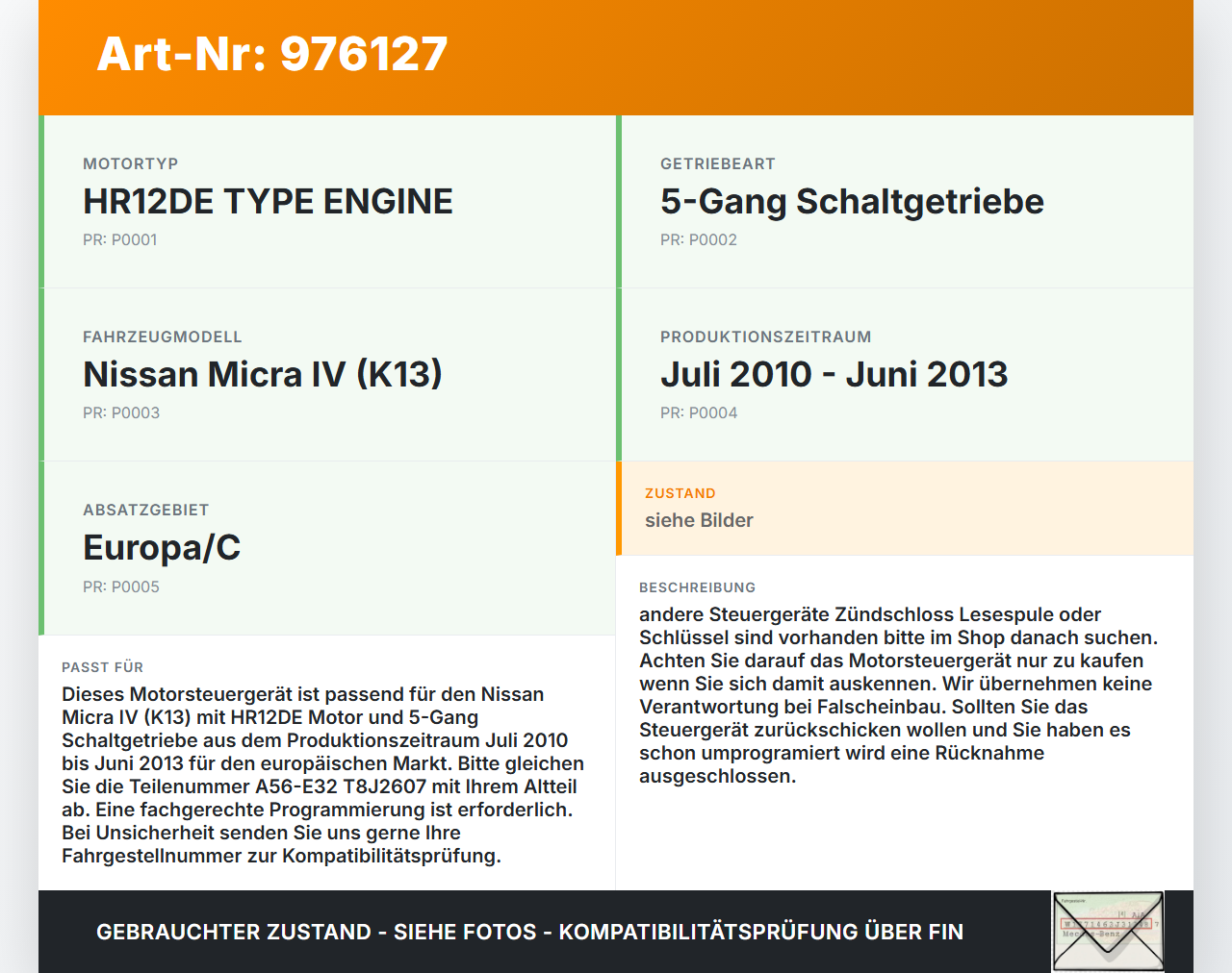 Nissan Micra IV K13 10-13 1.2 KW Steuergerät ECU für Motor Motorsteuergerät Nissan Micra IV K13 10-13 01.08.2012... Vorschau 3