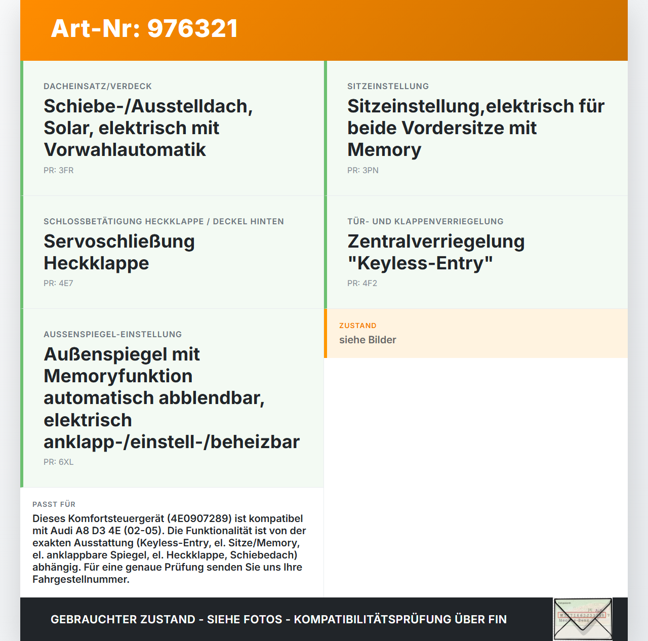 Audi A8 D3 4E qu 02-05 Steuergerät Komfortsteuergerät Audi A8 D3 4E qu 02-05 21.02.2005 4E0907289 5DK008432-06 gebraucht Vorschau 3