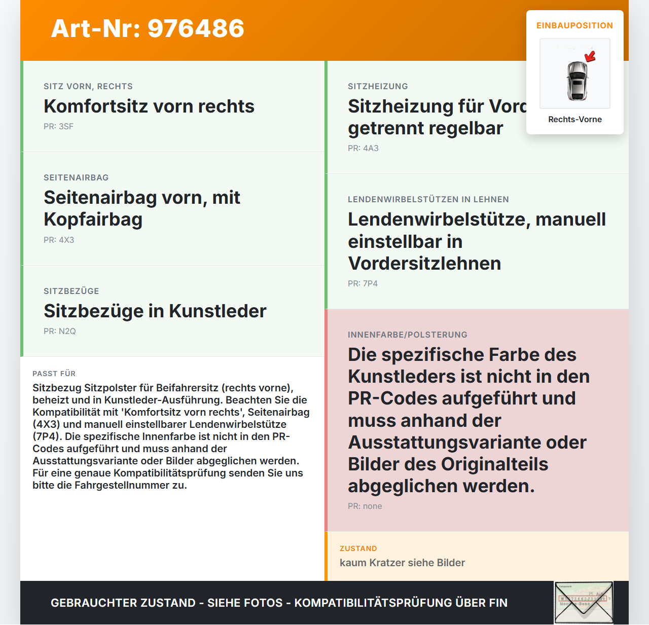 VW Tiguan I 5N 11-16 Sitzbezug Sitzpolster für Beifahrersitz Rechts Vorne beheizt VW Tiguan I 5N 11-16 20.08.2013... Vorschau 3