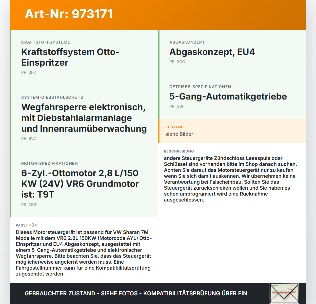 VW Sharan 7M 00-05 VR6 2,8 150KW Steuergerät ECU für Motor Motorsteuergerät VW Sharan 7M 00-05 24.08.2001... Vorschau 3