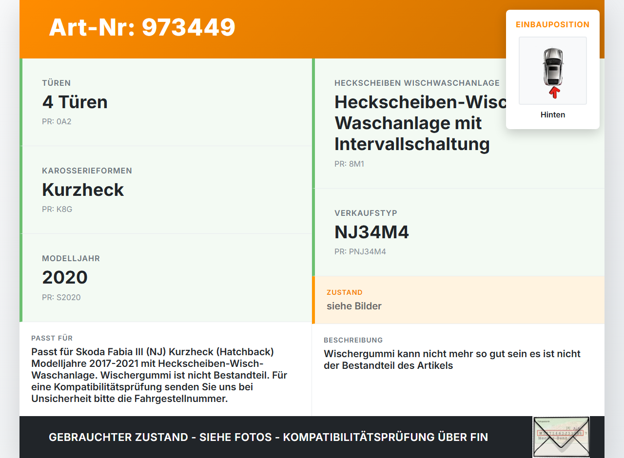 Skoda Fabia III NJ 17-21 5T Heckwischer Scheibenwischer Hinten Wischarm Skoda Fabia III NJ 17-21 09.07.2020... Vorschau 3