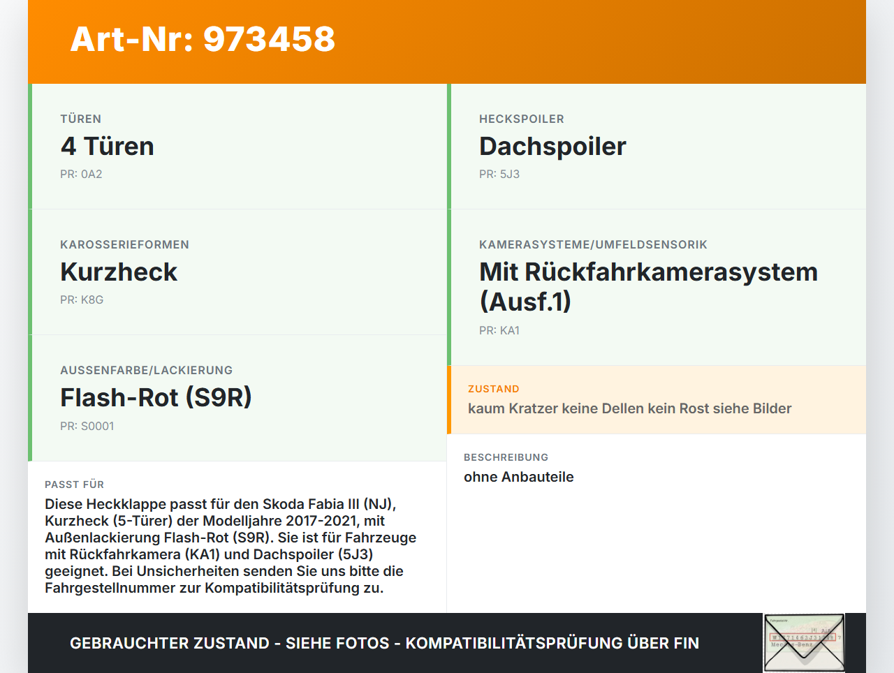 Skoda Fabia III NJ 17-21 5T Heckklappe Kofferraumdeckel LS9R Skoda Fabia III NJ 17-21 09.07.2020 6V6827025H gebraucht Vorschau 3