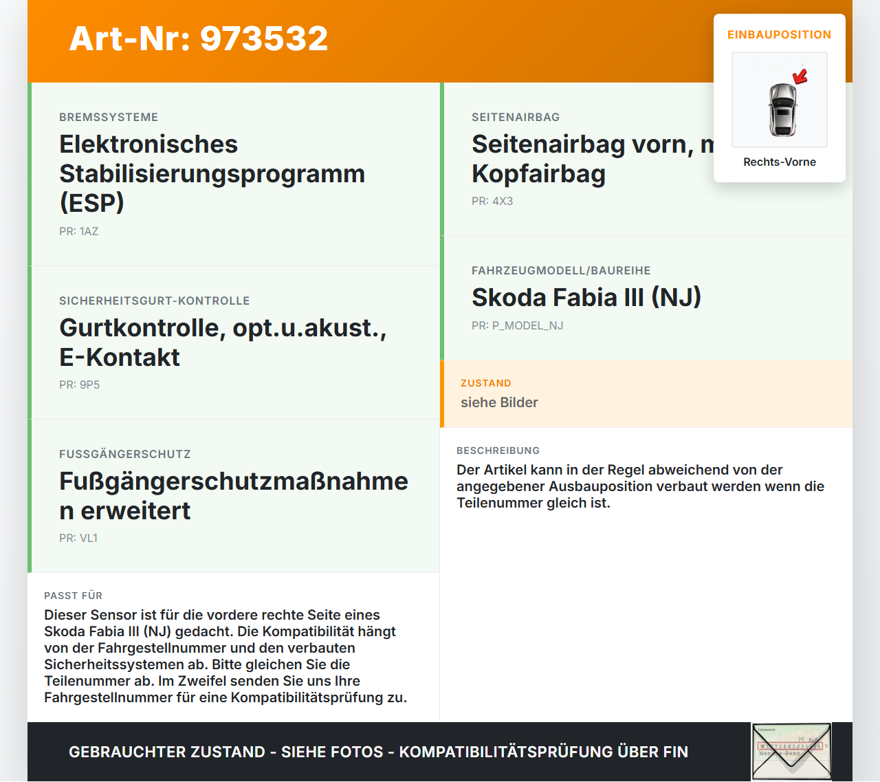 Skoda Fabia III NJ 17-21 Sensor für Airbag Crashsensor Airbagsensor Rechts Vorne Skoda Fabia III NJ 17-21... Vorschau 3
