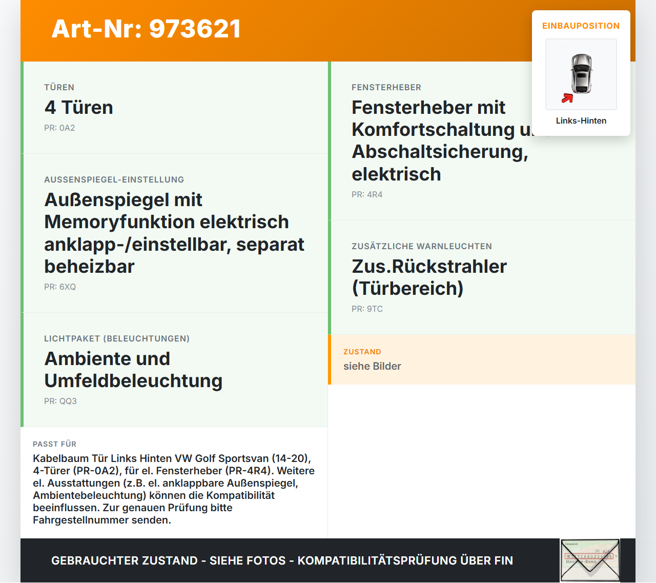 VW Golf Sportsvan 14-20 Kombi Kabelbaum für Tür und Fensterheber Links Hinten VW Golf Sportsvan 14-20 22.03.2016... Vorschau 3