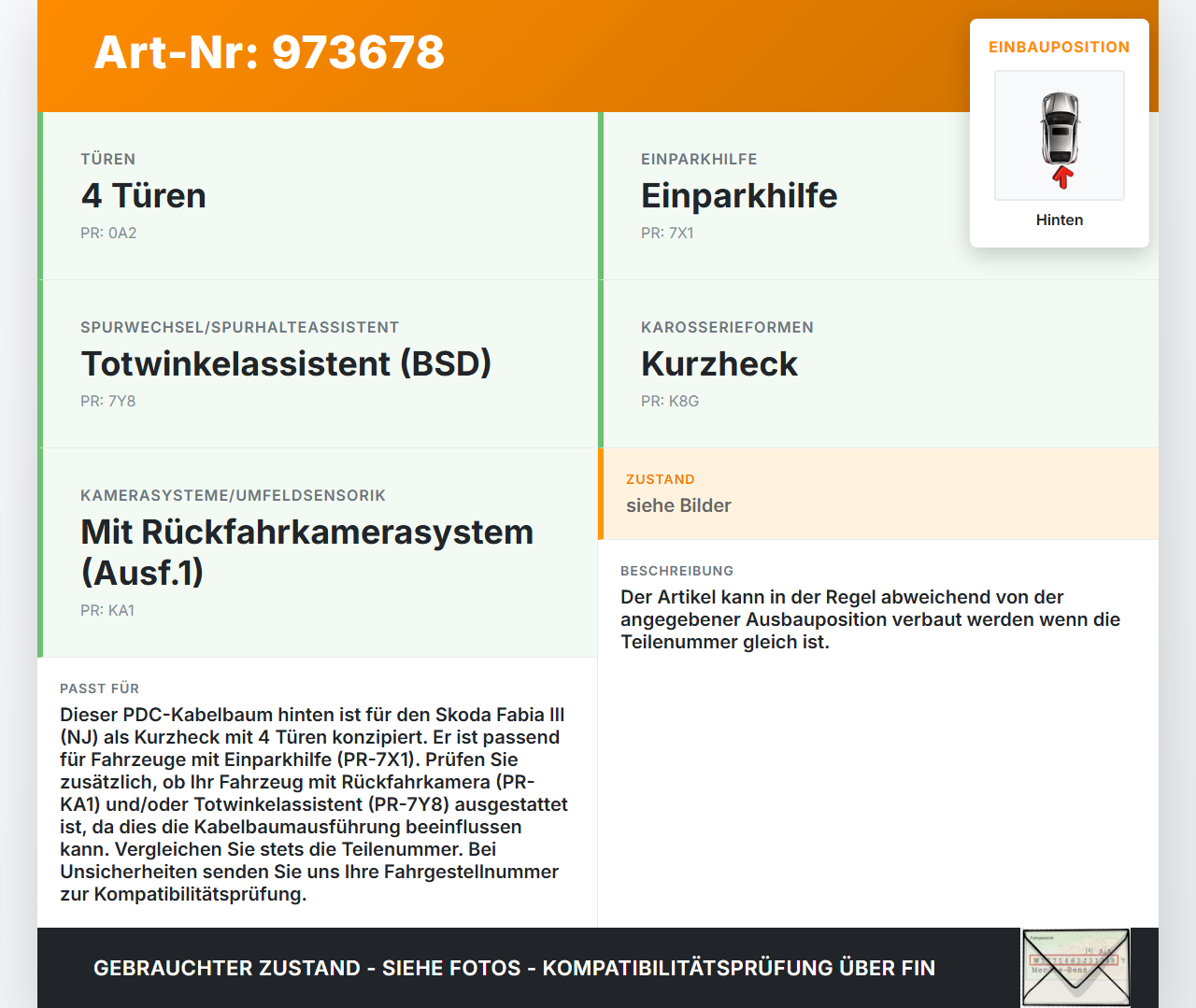 Skoda Fabia III NJ 17-21 PDC Kabelbaum Hinten Skoda Fabia III NJ 17-21 09.07.2020 6V6971065A gebraucht Vorschau 3