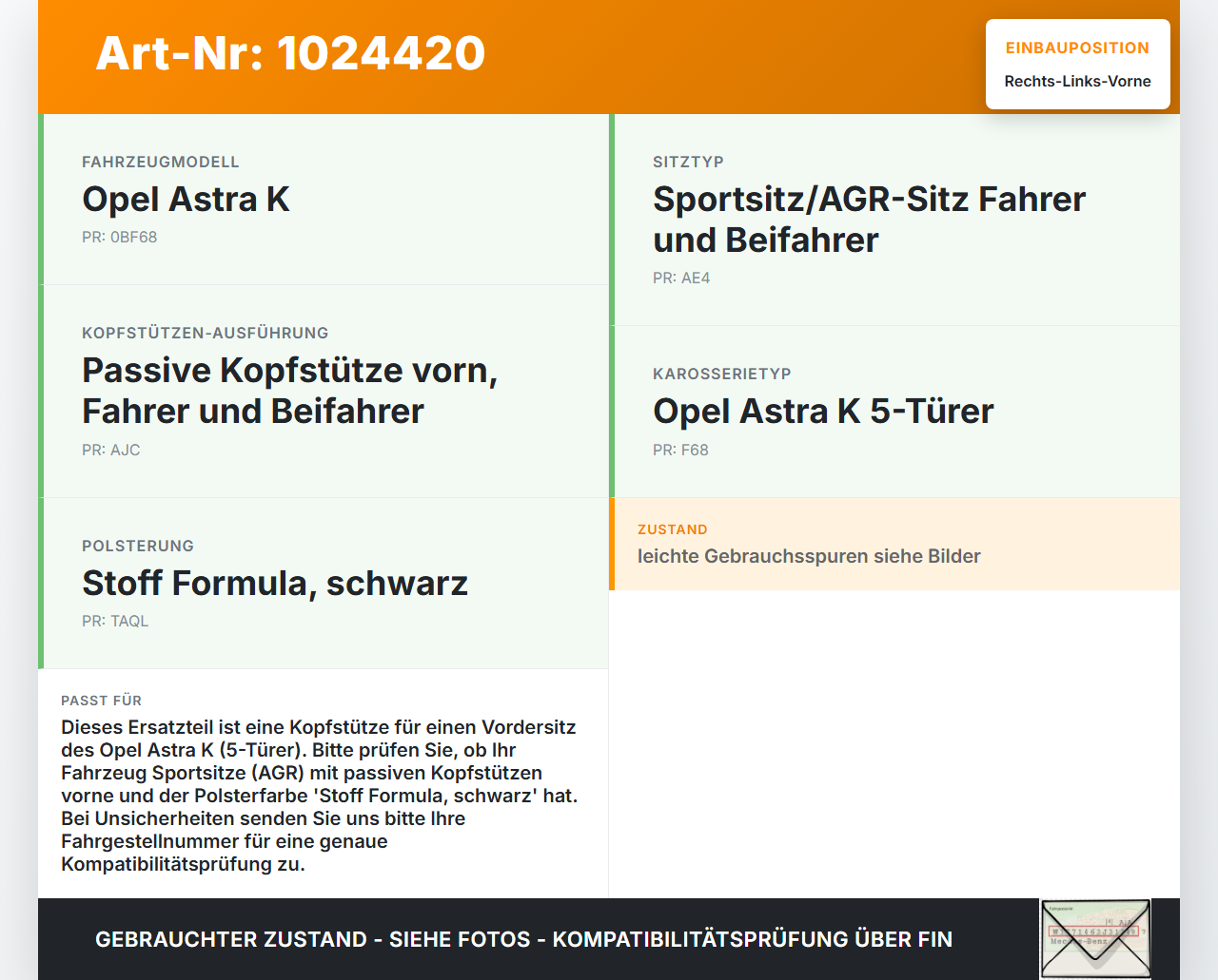 Opel Astra K 19-21 5T Kopfstütze für Beifahrer Sitz Rechts oder Links Vorne Opel Astra K 19-21 26.01.2021 gebraucht Vorschau 3