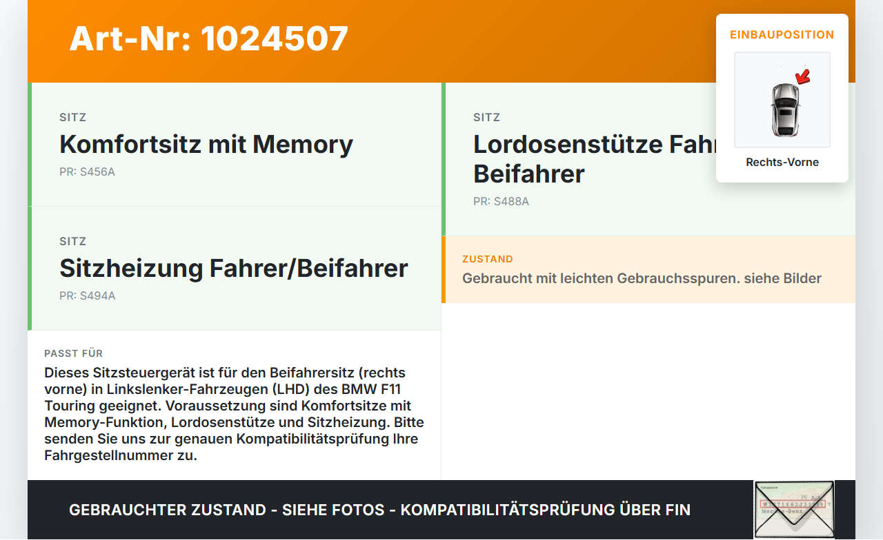 BMW F11 525d 10-14 Steuergerät SG Sitzsteuergerät Rechts Vorne BMW F11 525d 10-14 04.04.2013 9257102 6135-9257102... Vorschau 3