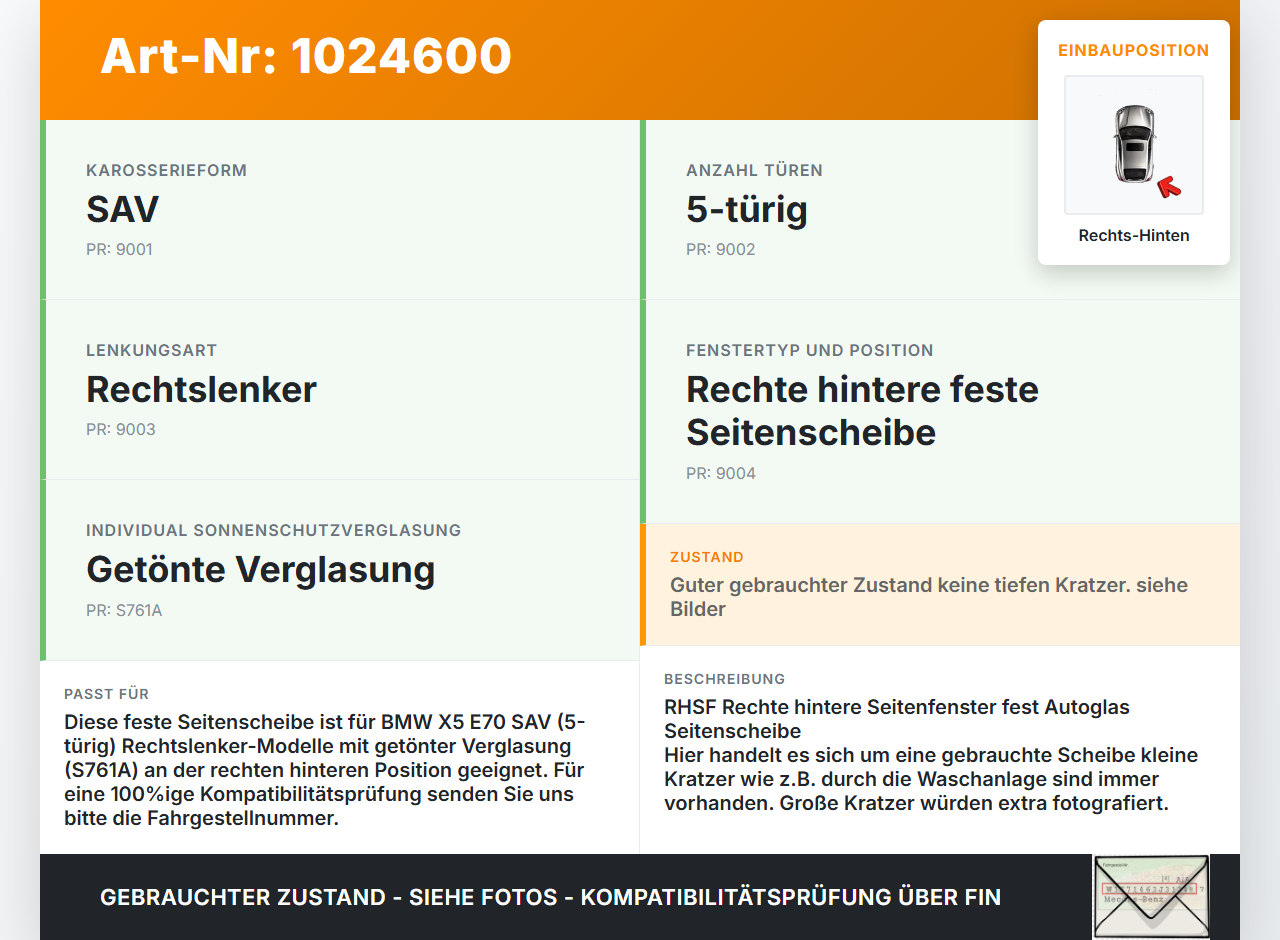 BMW X5 E70 07-10 Seitenscheibe Feste Scheibe Rechts Hinten Orig. getönt BMW X5 E70 07-10 07.10.2008 7207886... Vorschau 3