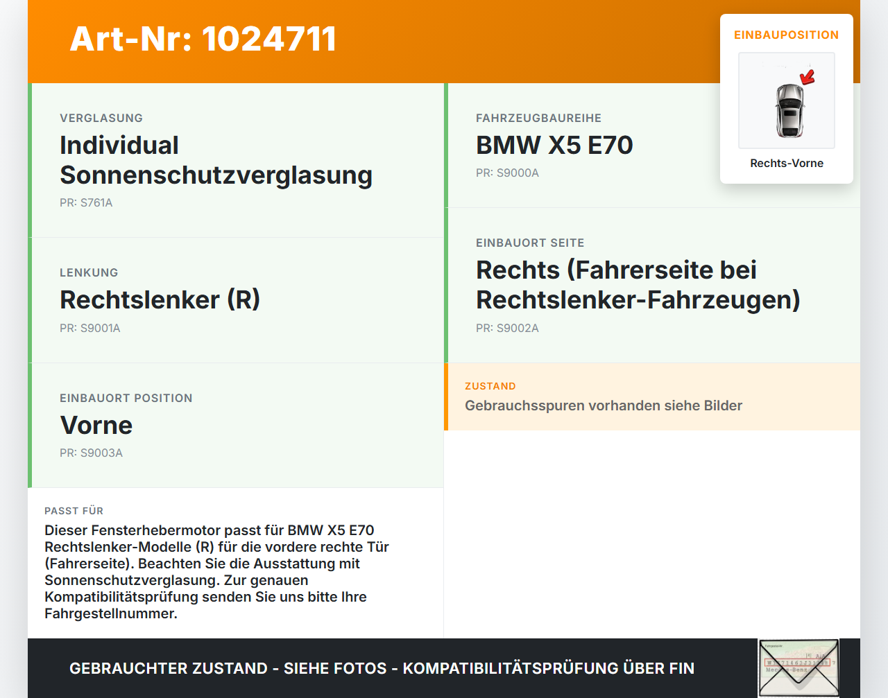 BMW X5 E70 07-10 Fensterhebermotor Rechts Vorne BMW X5 E70 07-10 07.10.2008 0130821681 974186101 gebraucht Vorschau 3