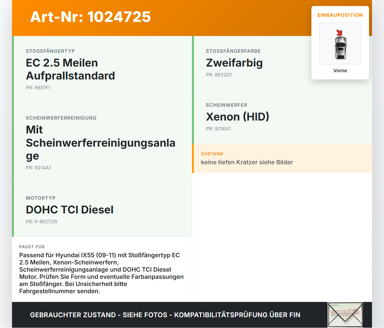 Hyundai IX55 09-11 Lufteinlassgitter für Stoßstange Stoßfänger Vorne Hyundai IX55 09-11 09.02.2012 865223J200 gebraucht Vorschau 3