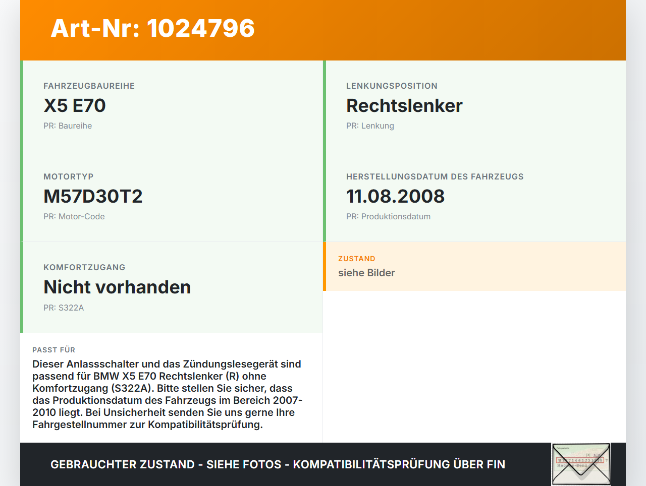 BMW X5 E70 07-10 Schalter Start Stop Engine Anlassschalter und Lesegerät für Zündung BMW X5 E70 07-10 07.10.2008... Vorschau 3