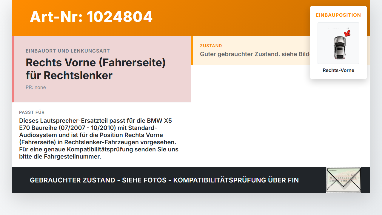 BMW X5 E70 07-10 Lautsprecher Rechts Vorne BMW X5 E70 07-10 07.10.2008 430407858641 gebraucht Vorschau 3