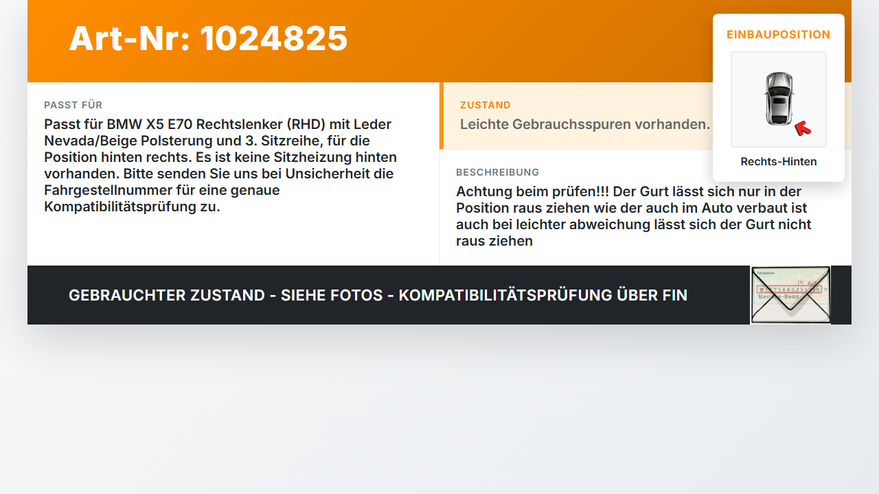 BMW X5 E70 07-10 Gurt Sicherheitsgurt Rechts Hinten BMW X5 E70 07-10 07.10.2008 7171182 72117171182 gebraucht Vorschau 3
