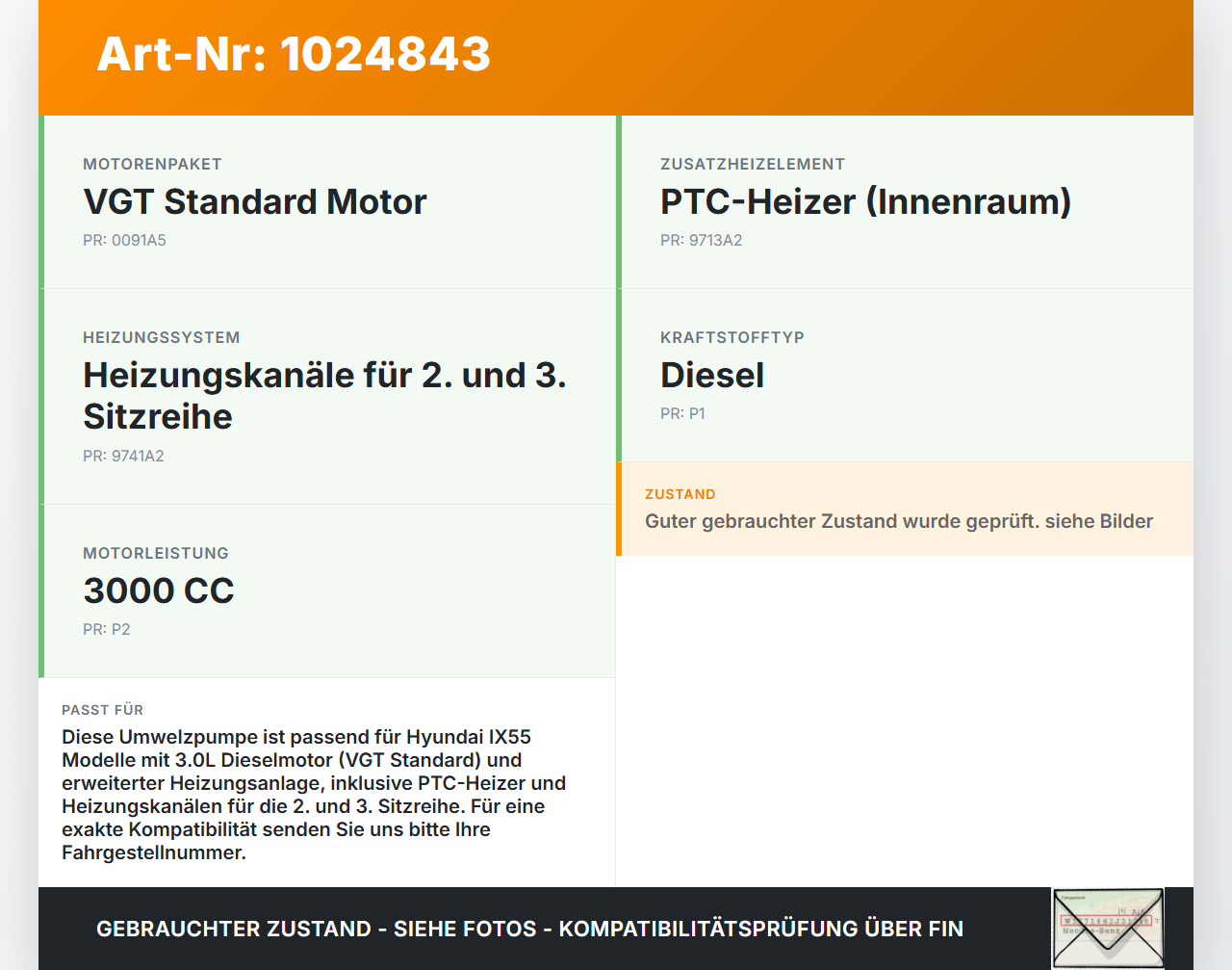 Hyundai IX55 09-11 CRDI 3,0 176KW Umwelzpumpe Heizung Pumpe Hyundai IX55 09-11 09.02.2012 9017986A gebraucht Vorschau 3