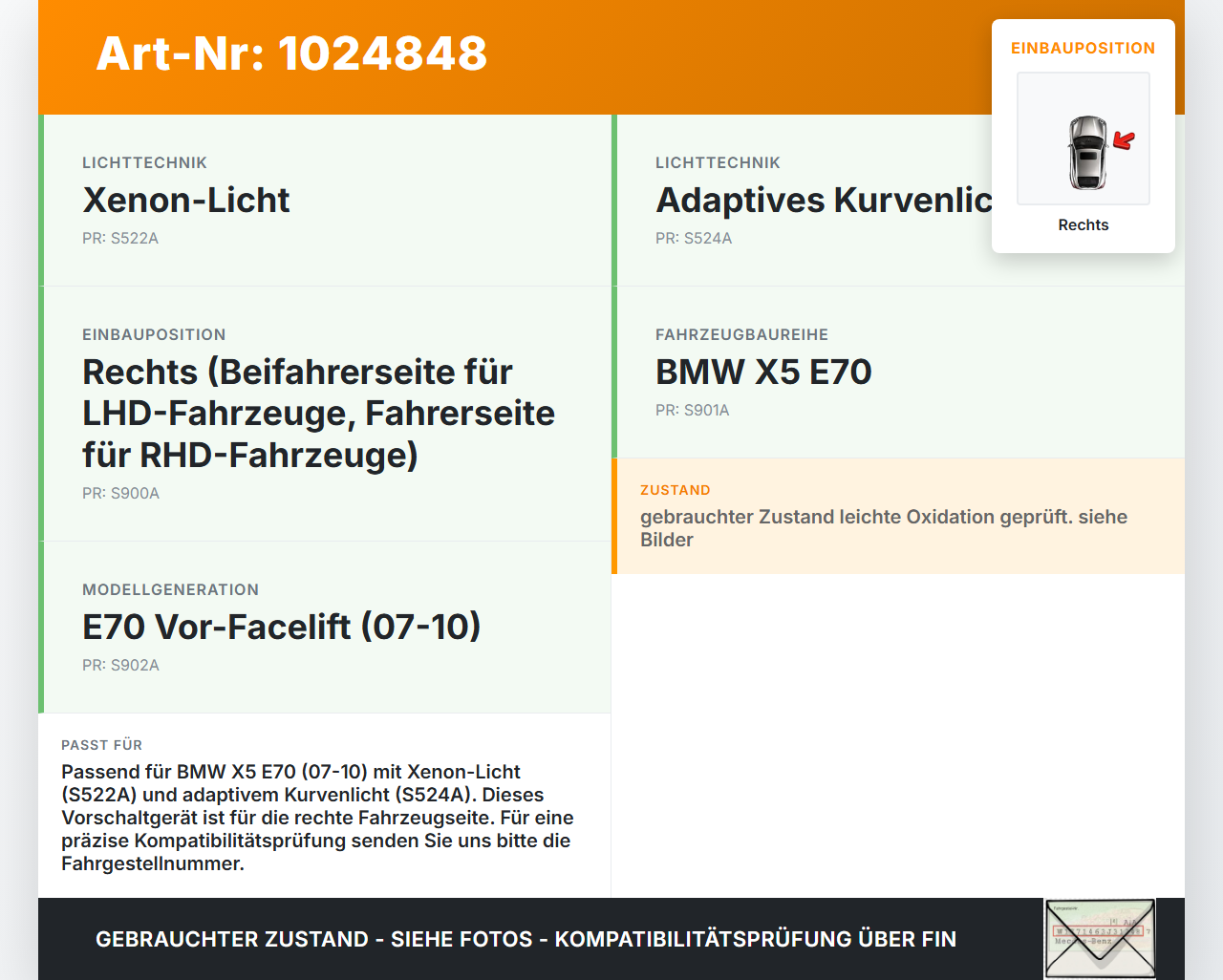 BMW X5 E70 07-10 Xenon Vorschaltgerät Rechts BMW X5 E70 07-10 07.10.2008 1307329153 gebraucht Vorschau 3