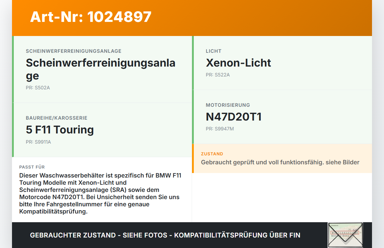 BMW F11 525d 10-14 2,0d 142KW Xenon Waschwasserbehälter Wasserbehälter BMW F11 525d 10-14 04.04.2013 8050439... Vorschau 3
