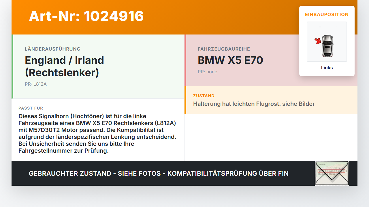 BMW X5 E70 07-10 Hupe Signalhorn Links Hochtöner BMW X5 E70 07-10 07.10.2008 7288095 61337288095 gebraucht Vorschau 3