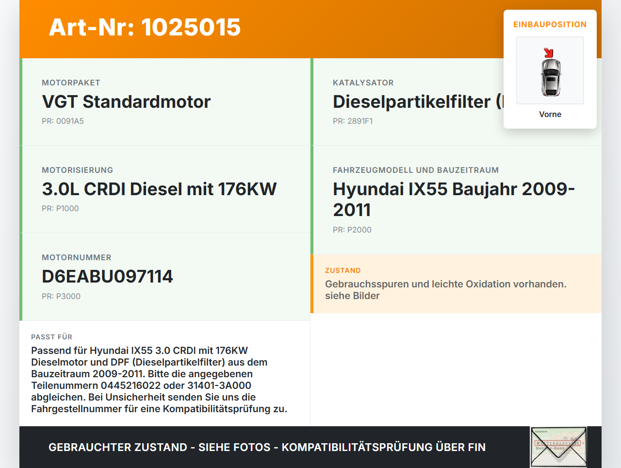 Hyundai IX55 09-11 CRDI 3,0 176KW Verteilerrohr Hochdruck Verteiler Vorne Hyundai IX55 09-11 09.02.2012 0445216022... Vorschau 3